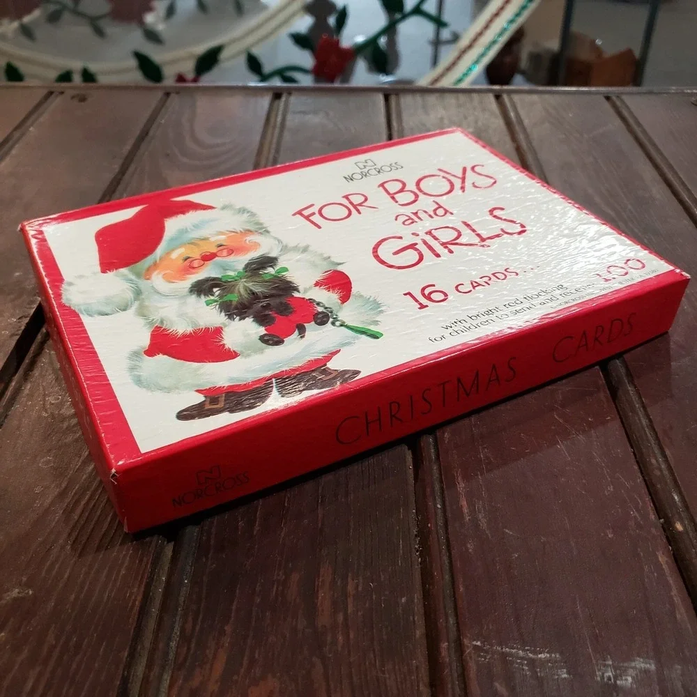 VTG Norcross Flocked Christmas‎ Greeting Cards in Original Box 16 Cards Unused